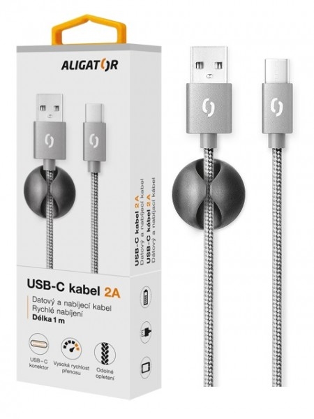 Datový kabel ALIGATOR Premium 2A USB-C, 1M šedý