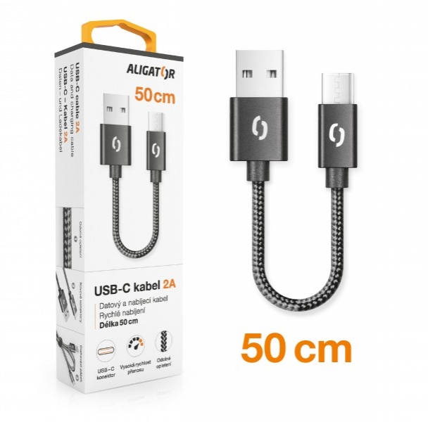 Nabíjecí kabel ALIGATOR Premium 2A, USB-C 50cm černý