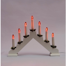 Adventní bílý svícen LED 7x34V Filament červené žárovky, dřevěný