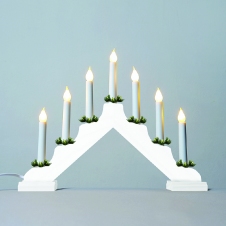 Vánoční bílý svícen LED 7x34V Filament tažené žárovky, dřevěný
