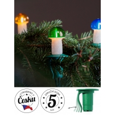Vánoční řetěz MUCHOMŮRKA TVP-12 LED, 7,7m 12ks 20V/0,2W barevných houbiček