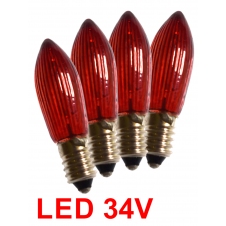 Červené žárovky LED E-10 34V Filament pro 7x34V svícen 4ks