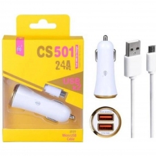 Nabíječka do auta ALIGATOR CS501 2xUSB 2.4A bílá/růžová s MicroUSB kabelem 1m