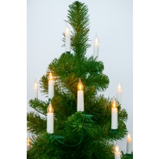 Vánoční LED bílé svíčky 10,5m řetěz, 16ks čiré s plamínkem na skřipci